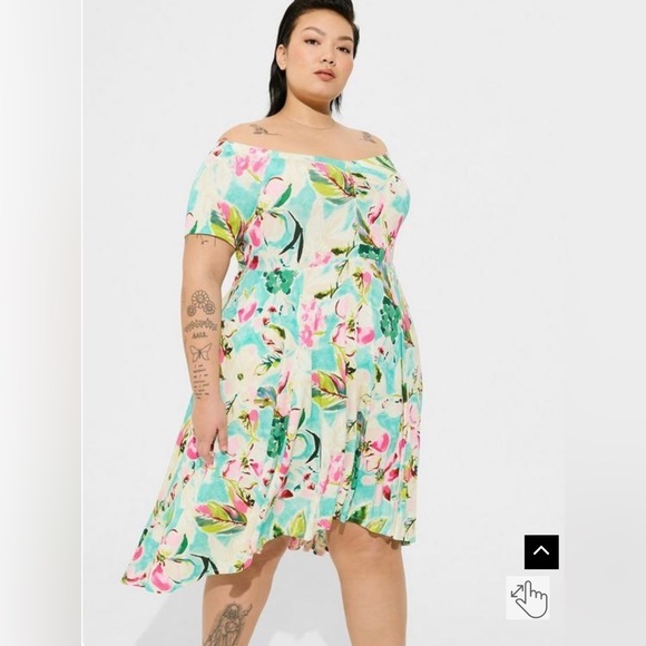 Torrid Supersoft Off Shoulder Skater Dress summer‎ dress floral print 1X 2X 3X - Picture 2 of 12
